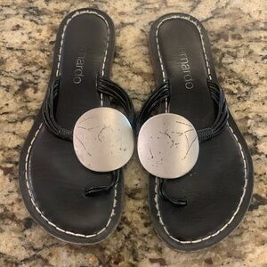 Bernardo leather/metal medallion sandals